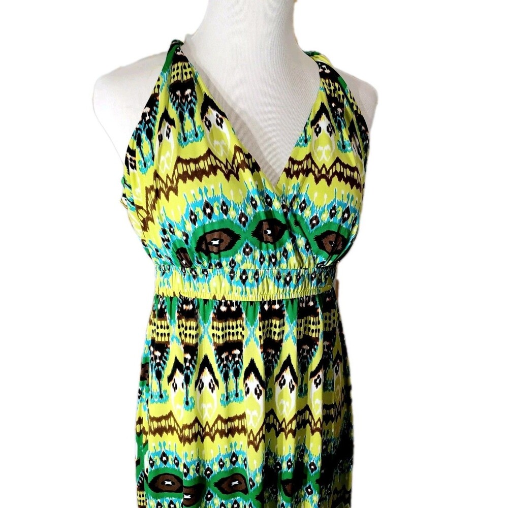 Glamor Green Tropical Print Resort Wear Maxi Dress Women's 16 - Picture 2 of 7